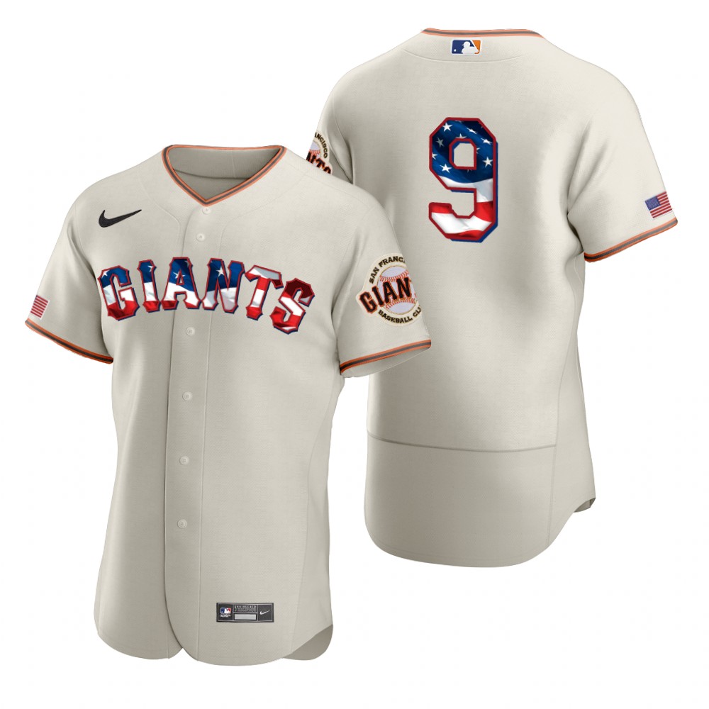San Francisco Giants #9 Brandon Belt Men Nike Cream Fluttering USA Flag Limited Edition Authentic MLB Jersey->nfl hats->Sports Caps